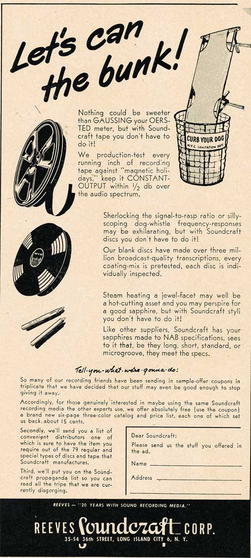 1949 Soundcraft ad  in the Reel2ReelTexas.com vintage reel tape recorder recording collection