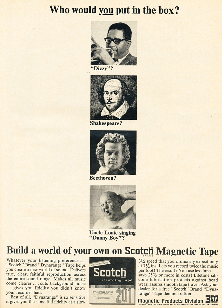 3M Scotch recording tape ads in the Museum of Magnetic Sound Recording's vintage reel tape recorder recording collection